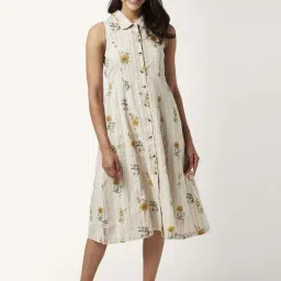 Akkriti by Pantaloons Beige Cotton Floral Print Shirt Dress-picture-27