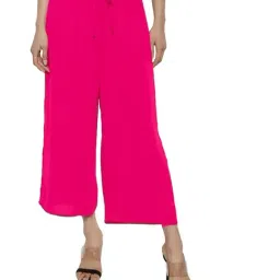 PATRORNA Dark Pink Cotton Blend Relaxed Fit Mid Rise Capris-image-3