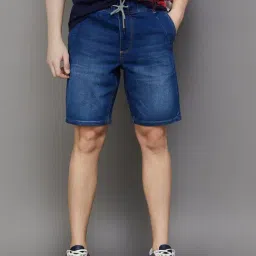 BOSSINI Dark Blue Cotton Regular Fit Denim Shorts-picture-20