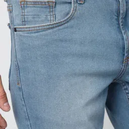 Peter England Blue Cotton Regular Fit Denim Shorts image 4