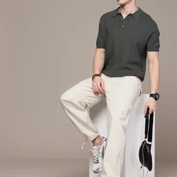 WROGN Men Self Design Textured Loose Fit Chinos Joggers image 5