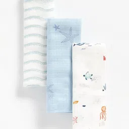 mothercare White & Blue Set of 3 Striped Blanket-picture-46