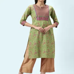 Rangmanch by Pantaloons Green Cotton Printed Straight Kurta-picture-41