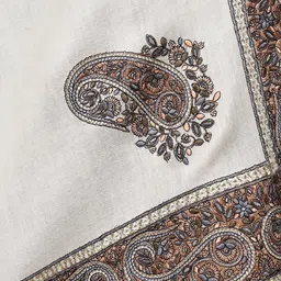 Exotic India Woollen Shawl With Thread Embroidered Border Paisley & Corners From Amritsar image 3