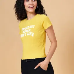 People by Pantaloons Yellow Graphic Print T-Shirt image 3