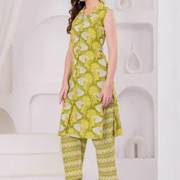 JC4U Ethnic Motifs Printed Shirt Collar Pure Cotton Kurta with Palazzos image 4