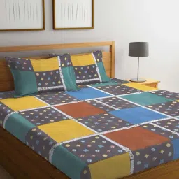 Klotthe Geometric Multicolor 300 TC Cotton Double Bedsheet with 2 Pillow Covers-picture-38
