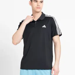 adidas TRAIN ESSENTIALS PIQUE Black Regular Fit Striped Sports Polo T-Shirt-image-25