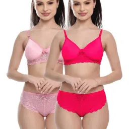 FIMS Rani Pink & Baby Pink Lace Work Bra Panty Sets - Pack Of 2-picture-10