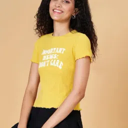 People by Pantaloons Yellow Graphic Print T-Shirt image 4