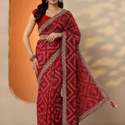 Libas Red Printed Saree With Unstitched Blouse-picture-37