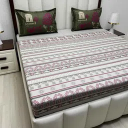 Pure Decor Green & Grey Ethnic Motifs King Bedsheet with 2 Pillow Covers-picture-21