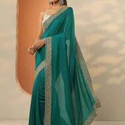 Libas Green Embellished Saree With Unstitched Blouse image 3