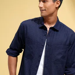 LOCOMOTIVE Premium Men Dobby Textured Mandarin Collar Oversized Shirt-image-5