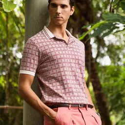 Campus Sutra Geometric Printed Polo Collar Cotton Regular Fit T-shirt image 5