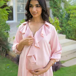 Aujjessa Women Light Pink Ruffled Maternity Feeding Top-picture-24