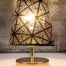 Devansh Round Metal Etching Table Lamp With Metal Gold Round Base-picture-27