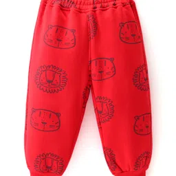 Little Kangaroos Cotton Knit Full Length Fleece and Woollen Pant with Animal Print -  Coral-picture-16