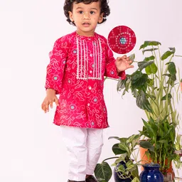 Vastramay Cotton Full Sleeves Bandhani Printed Kurta And Pyjama Set - Pink-picture-12