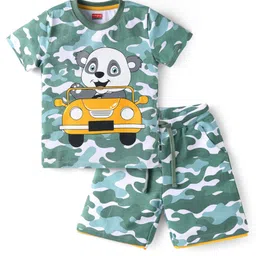 Babyhug Single Jersey Knit Half Sleeves T-Shirt & Shorts Set with Panda Print - Dark Green-picture-18