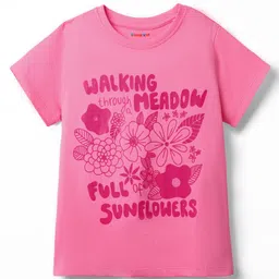 kookie kids india Kookie Kids Single Jersey Knit Half Sleeves T-Shirt Floral Print - Pink image 1