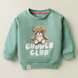 Pink Rabbit Interlock Knit Full Sleeves T-Shirt With Teddy Print - Mint image 1