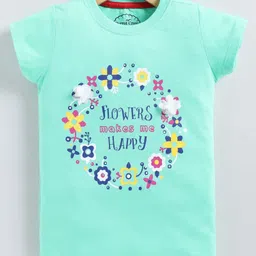 Parrot Crow Cotton Knit Short Sleeves Flowers Make Me Happy Text Printed Tee - Green-picture-20