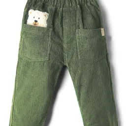 Little Kangaroos Corduroy Woven Full Length Trouser With Teddy Bear Patch - Oilve Green-picture-21
