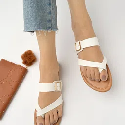 Shoetopia Solid With Adjustable Buckle Strap Sandals - White-picture-38