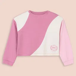 My Milestones 100% Cotton Knit Full Sleeves Colour Blocked Winter Top - Vanilla Ice & Rose image 1