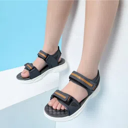 TRASE Abstract Designed Velcro Closure Open Toe Sandals - Grey & Orange image 3