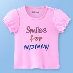 Babyoye Cotton Frill Sleeves Printed Dungaree with Inner Tee - Pink & Cream image 3