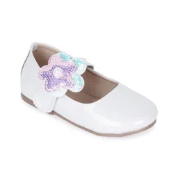 Mine Sole Glittered & Floral Sequins Embellished With Velco Closure Mary Jane Ballerinas - White image 4