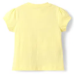 Babyhug Cotton Knit Half Sleeves Capri Night Suit with Butterfly & Smile Text Print - Yellow & Dark Pink image 3