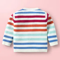 Babyhug Knitted Full Sleeves Pullover Sweater Set With Cap & Reindeer Patch Detailing - Orange image 3