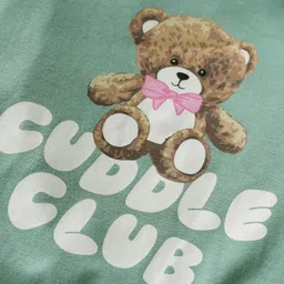 Pink Rabbit Interlock Knit Full Sleeves T-Shirt With Teddy Print - Mint image 3