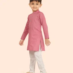 ETHNIKS NEURON Cotton Silk Woven Full Sleeves Ethnic Foil Printed Kurta Pyjama Set - Magenta image 4