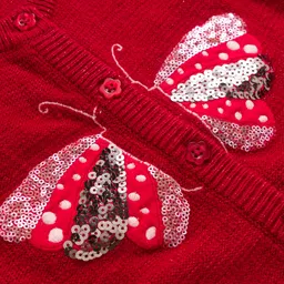 Wingsfield Full Sleeves Butterfly Designed Sequins Embellished Cardigan - Red image 3