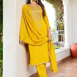 Brand Hill Women Ethnic Motifs Embroidered Regular Sequinned Work Kurta Trousers & Dupatta image 5