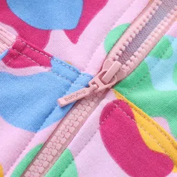 Babyhug Cotton Knit Full Sleeves Printed Hooded Sweatjacket with Kangaroo Pockets -Pink image 4