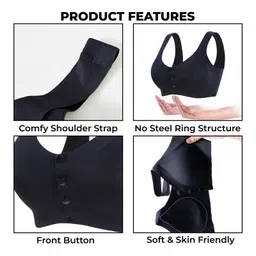 Bembika Solid Wirefree Cotton Front Button Closure Maternity Nursing Bra - Black image 5