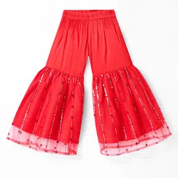 saka designs Saka Design Silk Woven Sleeveless Kurta & Gharara Set with Sequin and Mirror - Red image 4