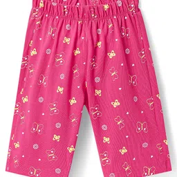 Babyhug Cotton Knit Half Sleeves Capri Night Suit with Butterfly & Smile Text Print - Yellow & Dark Pink image 4