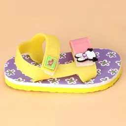 Babyoye Velcro Closure Sandals With Floral Print & Animal Applique - Yellow & Lavender image 4