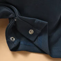 Mini Taurus Cotton Knit Half Sleeves Striped & Printed Romper With Bow Applique - White & Navy Blue image 4