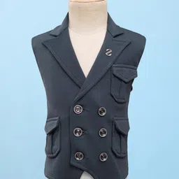 Rikidoos Full Sleeves Metal Applique Detailed 3 Piece Suit Set With Bow - White & Dark Grey image 4