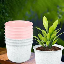 Kuber Industries 8Pcs Pink & White Textured Planters With Plate-picture-10