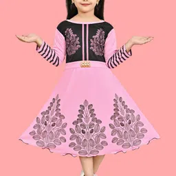 FASSY Girls Floral Self Design Fit & Flare Midi Dress-image-86