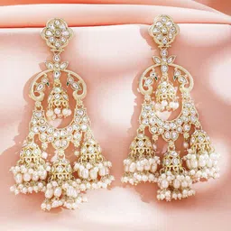 Rubans 22K Gold Plated Classic Kundan Pearl Drop Earrings image 2