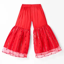 saka designs Saka Design Silk Woven Sleeveless Kurta & Gharara Set with Sequin and Mirror - Red image 5